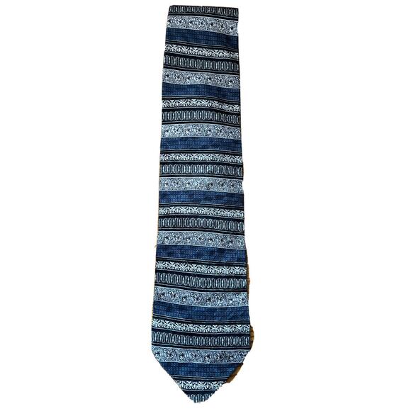 TESORO ROSSO Uomo Moda Men's silver blue Silk Neck Tie - Geometric Pattern - Picture 1 of 6